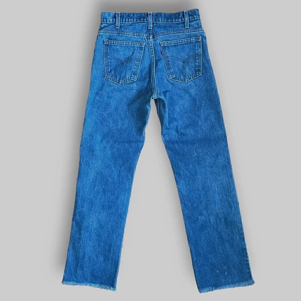 Vintage 1980s Levis 536 Womens Jeans 27x27 High Waist Raw Hem Denim Orange Tab
